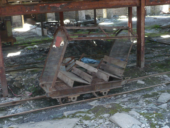 'Man-riding' car inside the derelict mill
