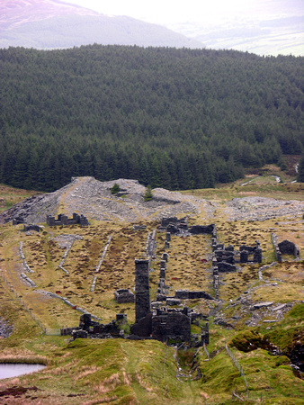 A View of the mill and associated buildings at Rhiwbach mine taken from the top of the incline to the Rhiwbach tramway