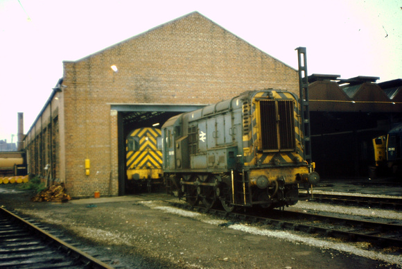 A pair of 08 shunters at the original diesel section of Birkenhead shed.