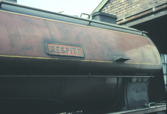 'Respite'- Giesel fitted 'Austerity', Hunslet built works number 3696 of 1950, outside the shed at Astley Green
