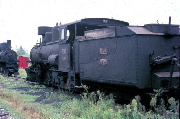 83 class 0-8-2 out of use at Caplinja Works.1973.