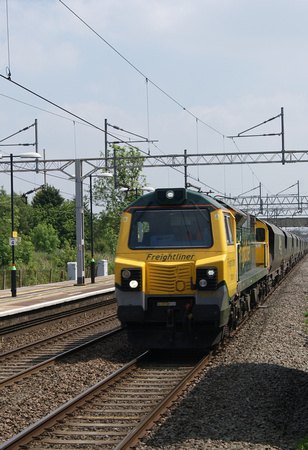 70013 on northbound coal hoppers at Acton Bridge.29.05.12