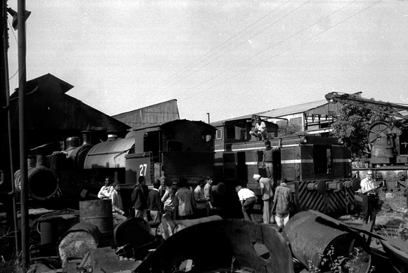 Indian Iron and Steel Kulti works  loco shed - #27 is a RSH 0-4-0 saddle tank built in 1943