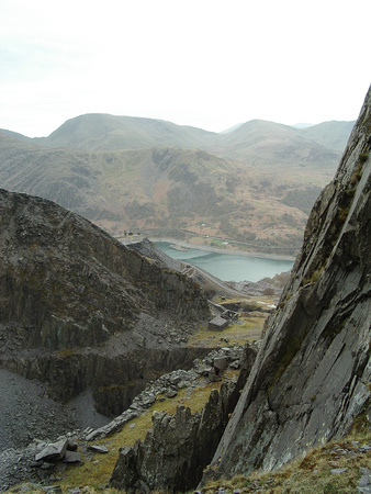 View towards Llyn Peris from a ledge above one of the central 'sincs'
