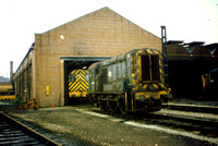 A pair of 08 shunters at the original diesel section of Birkenhead shed.