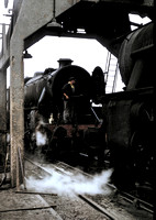 Class 5 having its smokebox cleaned at Carnforth 1968