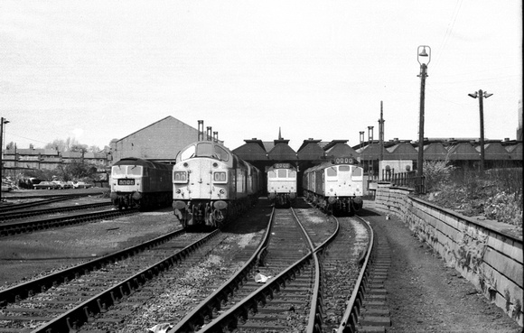 A general view of the intact south part of the ssteam hed with the diesel shed at the far left.