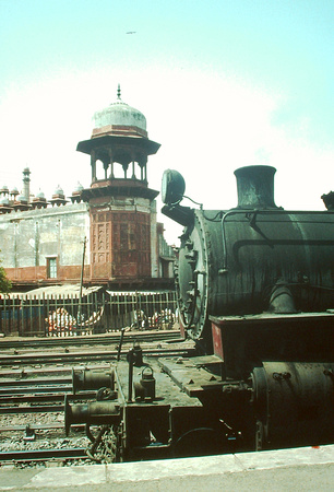 Front end of a CWD 2-8-2 at Agra Idgah station.1979