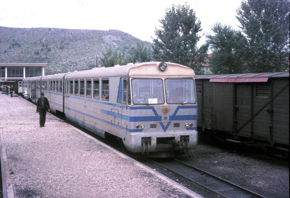 Diesel railcar at Caplinja, junction for Dubrovnik.1973