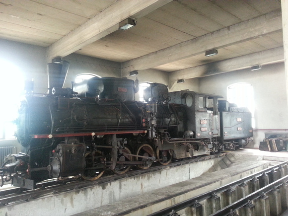83 Class under repair in the depot at Sargan Vitasi on the preserved section to Mokra Gora, Serbia. July 2013