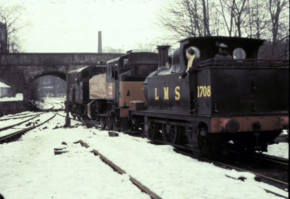 USA '72' and Midland 'half-cab' beign shunted in Haworth yard in early preservation days